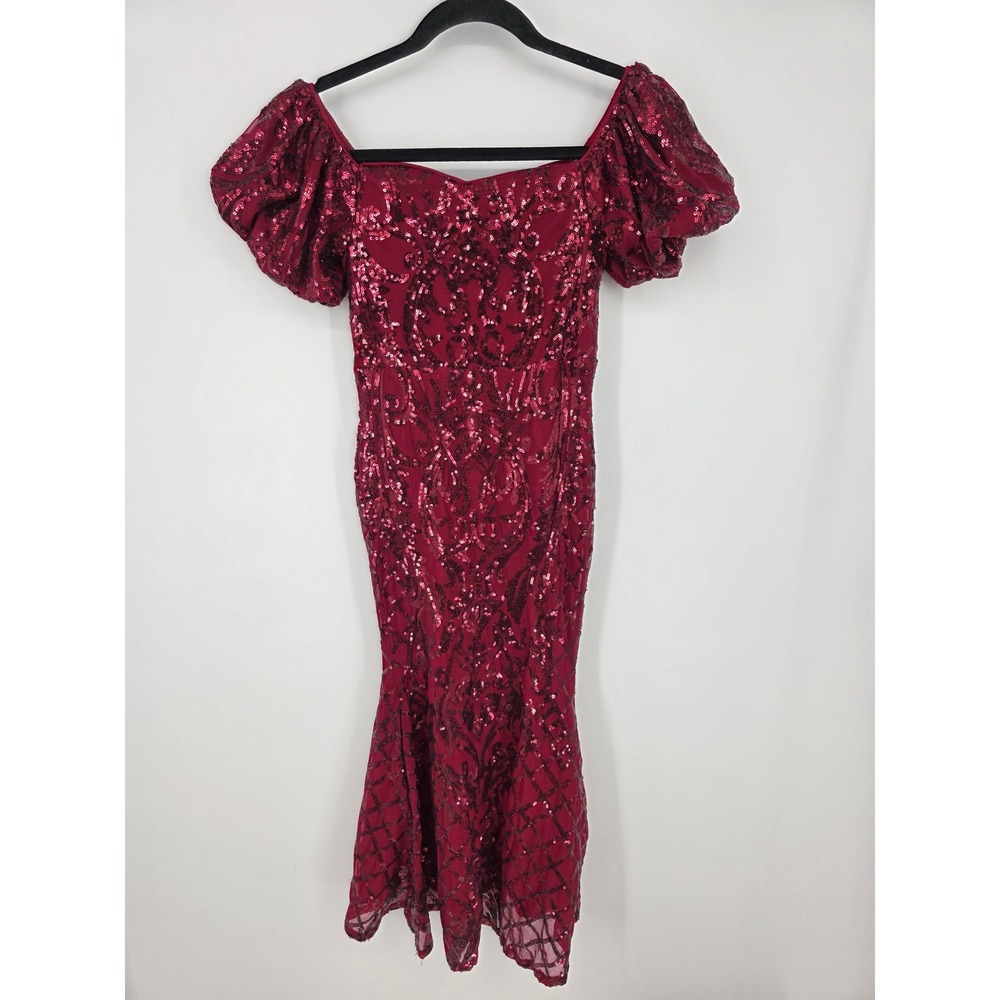 Alisa‎ & Leo Kids Red Sequin Puff Sleeve Mermaid Dress Formal Dress US 10y